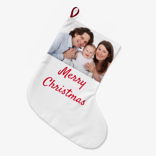 メリークリスマスファミリー写真テンプレートトレンディー ラージクリスマスストッキング (正面 (吊り時))