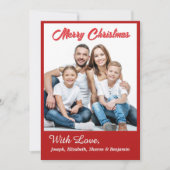メリークリスマスファミリー写真モダン赤 シーズンカード (正面)