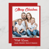 メリークリスマスファミリー写真モダン赤 シーズンカード (正面/裏面)