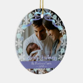 メリークリスマスファミリー写真名ライトブルーパープル セラミックオーナメント (右)