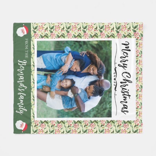 メリークリスマスファミリー写真名花の柄 フリースブランケット (正面(横))