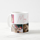 メリークリスマスファミリー写真赤い装飾文字 コーヒーマグカップ (正面左)