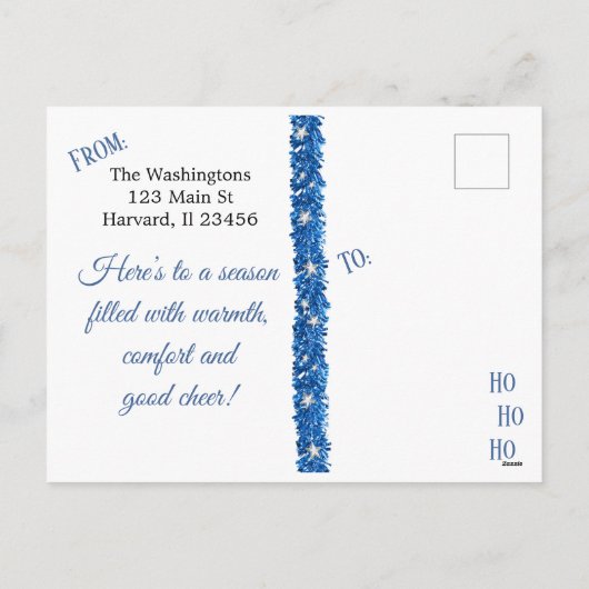 メリークリスマスファミリー写真青雪片 シーズンポストカード (裏面)