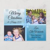 メリークリスマスファミリー写真青雪片 シーズンポストカード (正面)