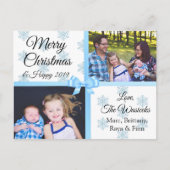 メリークリスマスファミリー写真青雪片 シーズンポストカード (正面)
