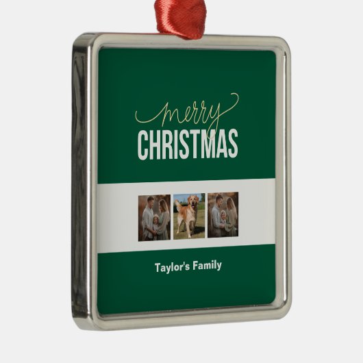 メリークリスマスファミリー写真(3人の写真) メタルオーナメント (右)