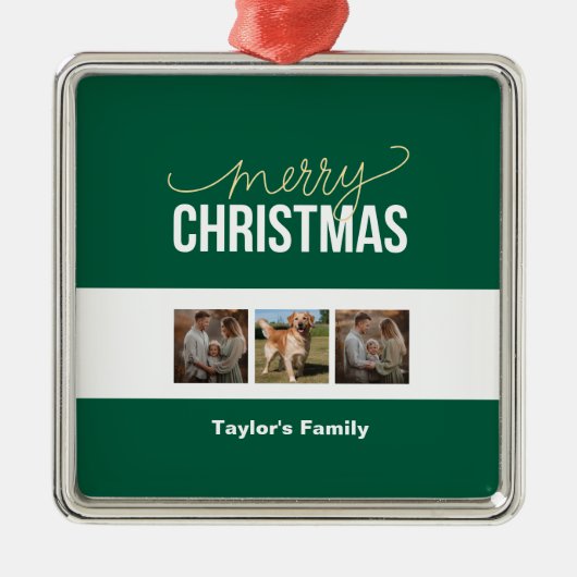 メリークリスマスファミリー写真(3人の写真) メタルオーナメント (正面)