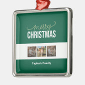 メリークリスマスファミリー写真(3人の写真) メタルオーナメント (左)