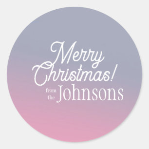 メリークリスマスファミリー名グラデーション薄紫ピンク ラウンドシール