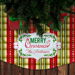 メリークリスマスファミリー名パタエレガントーン ブラッシュドポリエステルツリースカート