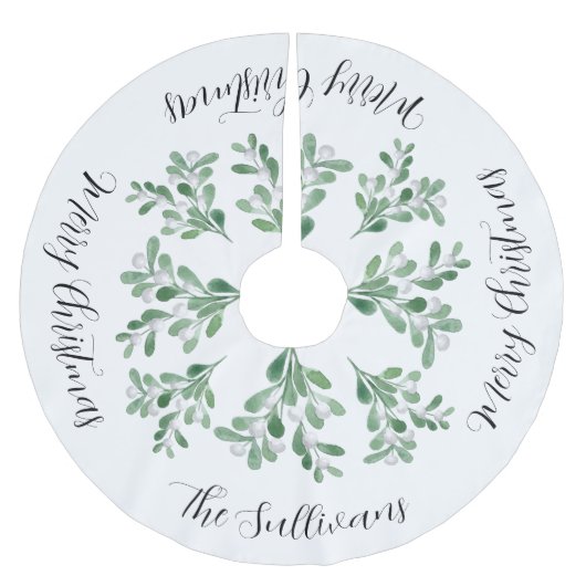 メリークリスマスファミリー名ミスタントー ブラッシュドポリエステルツリースカート (正面)