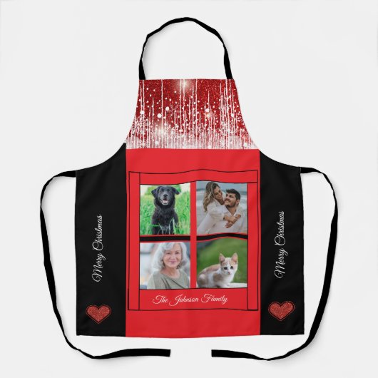 メリークリスマスファミリー名写真コラージュ赤 エプロン (正面)