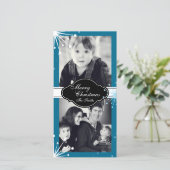 メリークリスマスファミリー2枚フォトカードホワイトブルー シーズンカード (スタンド正面)