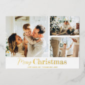 メリークリスマスファミリー3フォトグリッド金ゴールド 箔シーズンカード (正面)