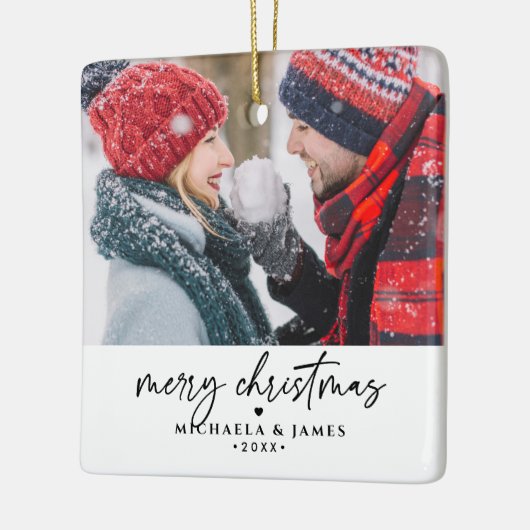 メリークリスマスファミリー/カップルの名前2 – 写真 セラミックオーナメント (左)