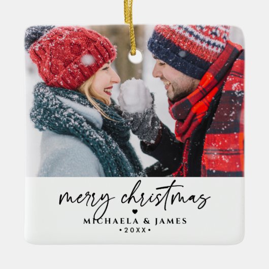 メリークリスマスファミリー/カップルの名前2 – 写真 セラミックオーナメント (正面)
