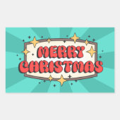 メリークリスマスファンキー文字、グルーヴなレトロ漫画 長方形シール (正面)