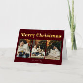 メリークリスマスファンシーエレガントフォトレッド 箔グリーティングカード (正面)