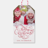 メリークリスマスファンシースクリプトレッドグリッター ギフトタグ (正面)