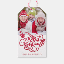 メリークリスマスファンシースクリプトレッドグリッター ギフトタグ