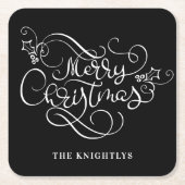 メリークリスマスファンシースクリプト名カスタム スクエアペーパーコースター (正面)