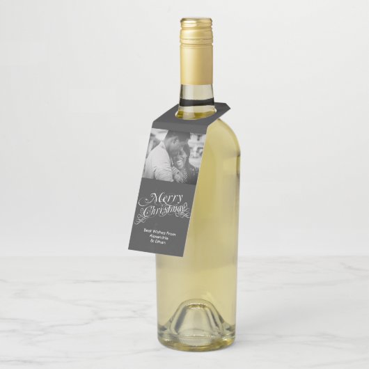 メリークリスマスファンシースクロールタイポグラフィシャルボード ボトルネックタグ (アングル)