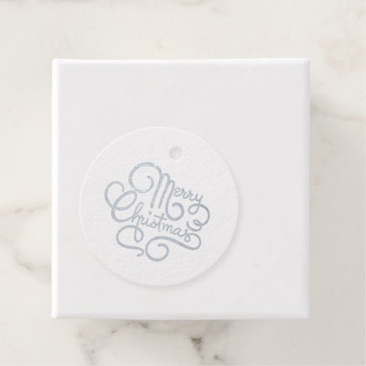 メリークリスマスファンシーフォントシルバーフォイルラウンドギフト フェイバータグ (箱)