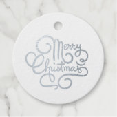 メリークリスマスファンシーフォントシルバーフォイルラウンドギフト フェイバータグ (正面)