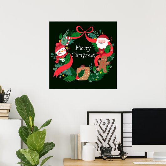 メリークリスマスファンシーワイアス、サンタと雪だるま ポスター (ホームオフィス)