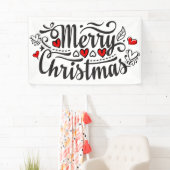 メリークリスマスファンシー書道レタリングハート 横断幕 (インサイチュ)