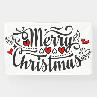 メリークリスマスファンシー書道レタリングハート 横断幕
