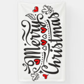 メリークリスマスファンシー書道レタリングハート 横断幕 (縦)