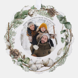 メリークリスマスファームハウスグリーンリーフォトリース オーナメントカード