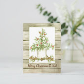 メリークリスマスファームハウスツリーウッドグレイン ポストカード (スタンド正面)