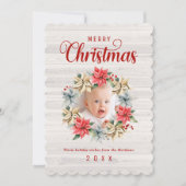 メリークリスマスファームハウスポインセチアリース写真 シーズンカード (正面)