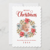 メリークリスマスファームハウスポインセチアリース写真 シーズンカード (正面)