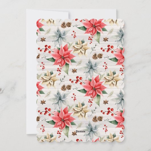 メリークリスマスファームハウスポインセチアリース写真 シーズンカード (裏面)