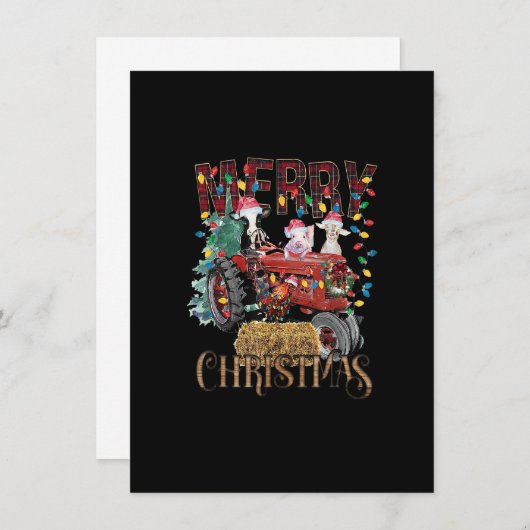 メリークリスマスファーム動物トラッククリスマスツリー 招待状 (正面/裏面)