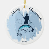 メリークリスマスフィッシャーマンキャッチ魚オーナメント セラミックオーナメント (正面)