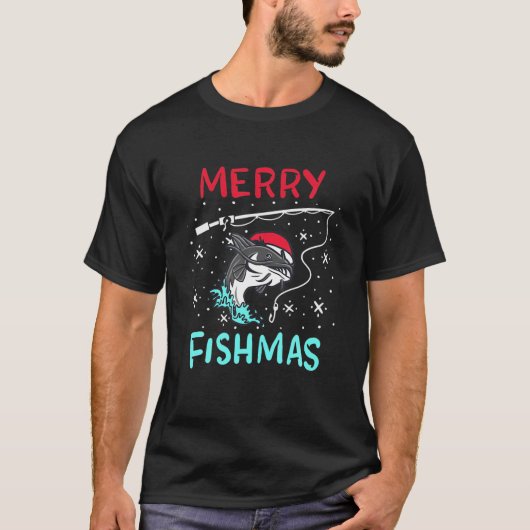 メリークリスマスフィッシュおもしろいナマズ漁師Xm Tシャツ (正面)