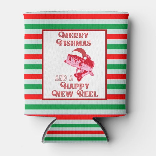 メリークリスマスフィッシュマスホリデー魚釣りビール 缶クーラー (正面)