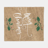メリークリスマスフェイクのテクスチャーBurlap フリースブランケット (正面(横))