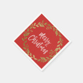 メリークリスマスフェイクゴールドフォイルリース スタンダードカクテルナプキン (角)