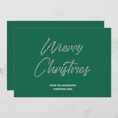 メリークリスマスフェイクシルバー箔とグリーン シーズンカード (正面/裏面)
