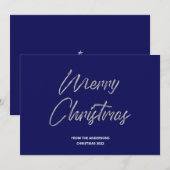 メリークリスマスフェイクシルバー箔とブルー シーズンカード (正面/裏面)