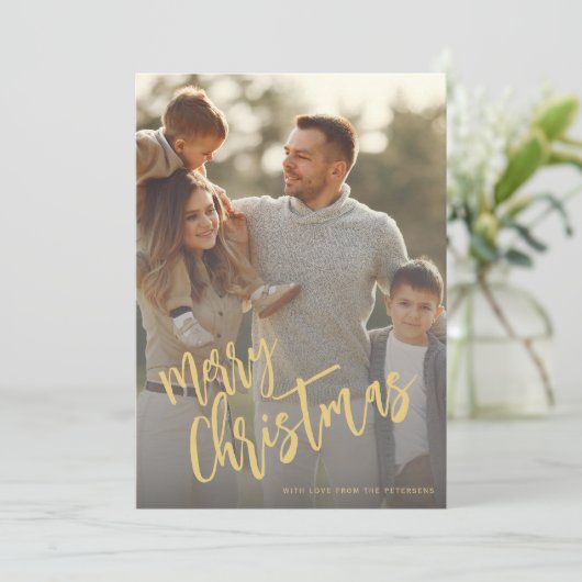 メリークリスマスフェイク金ゴールドのスクリプト写真 シーズンカード (スタンド正面)