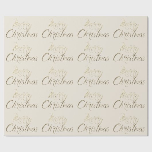 メリークリスマスフェイク金ゴールドグリッタースクリプトアイボリー ラッピングペーパー (フラット)