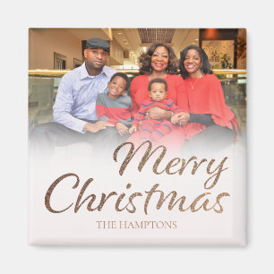 メリークリスマスフェイク金ゴールドグリッターフルフォト名 マグネット