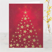 メリークリスマスフェイク金ゴールドスターのホリデーツリー カード (黄色い花)