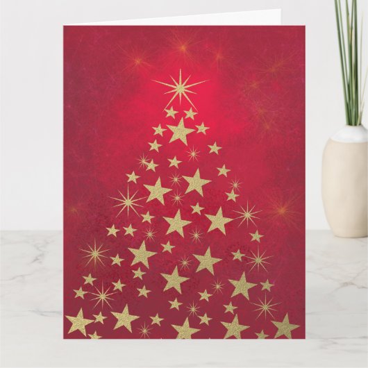 メリークリスマスフェイク金ゴールドスターのホリデーツリー カード (正面)